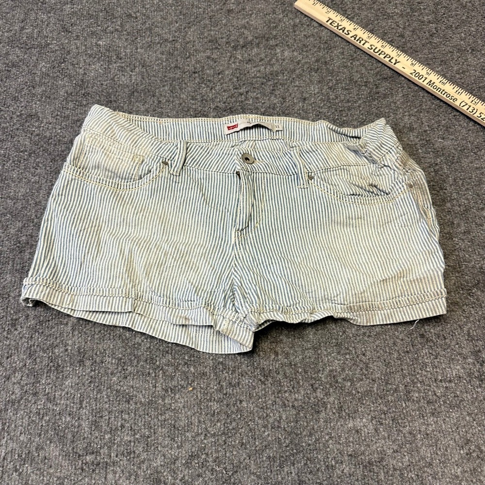 Levi's Shorts Womens Size 11 Blue Railroad Stripe Denim Low Rise Stretch Cuffed